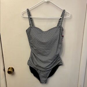DKNY Monochrome Geometric One-Piece Swimsuit Size XL NWT
